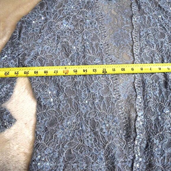 Karen Miller VTG Sequin Blazer L Light Blue Sheer Open Cardigan Glam Beaded - Picture 7 of 16